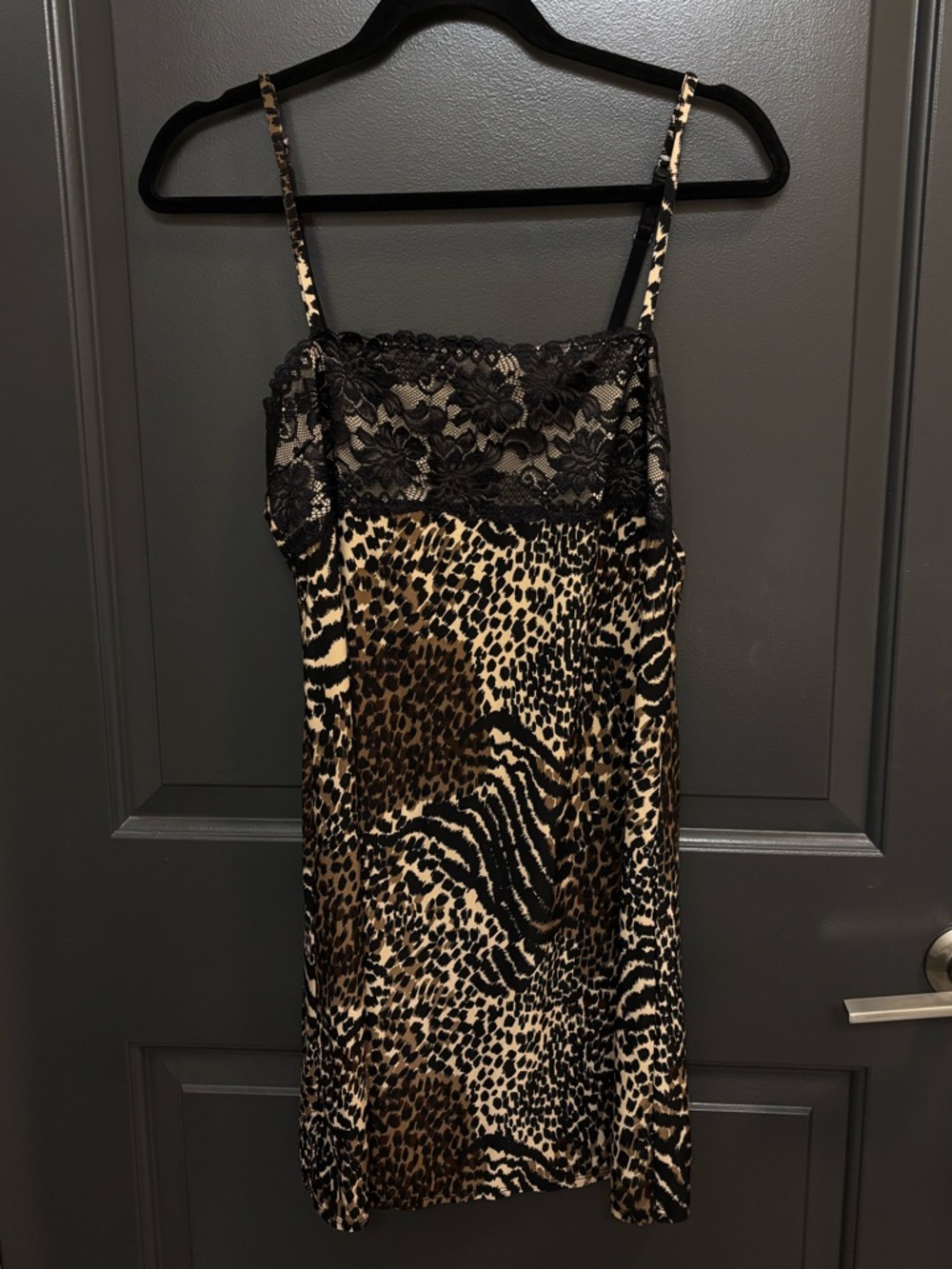 George Leopard-Print Slip with Black Lace